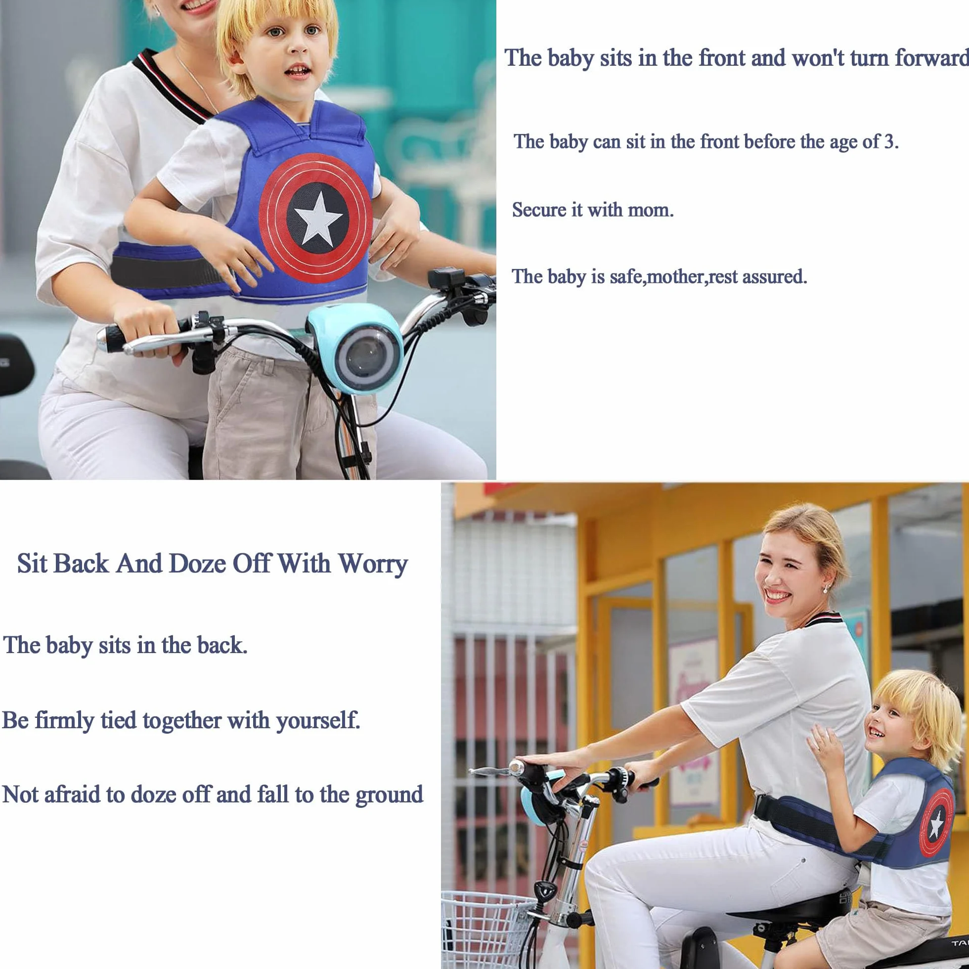 Ceinture de Sécurité Moto Enfants Réglable Haute Résistance Harnais Anti-Chute 2-10 Ans
