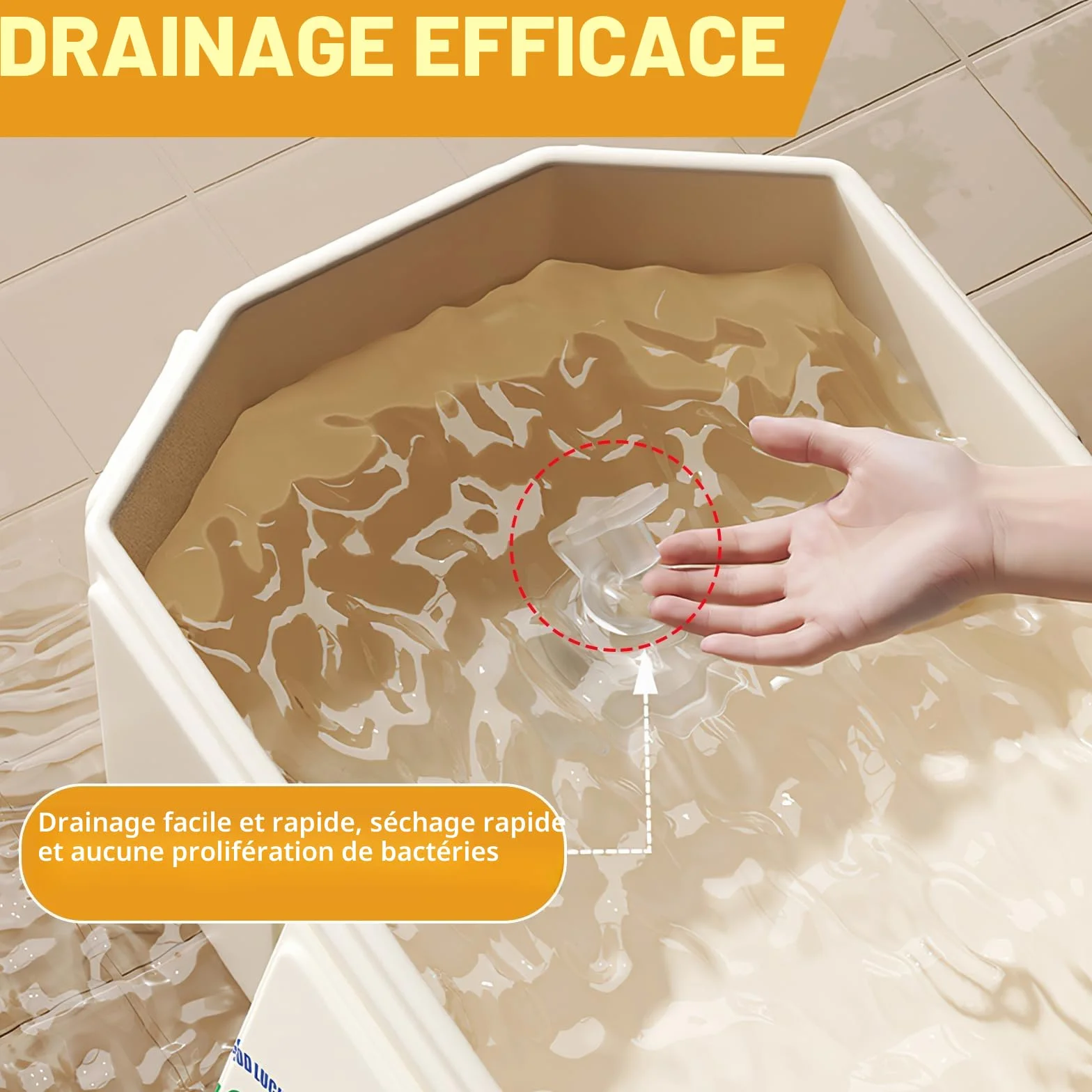 Baignoire pliable bébé pour enfants 0-8 ans avec bouchon de vidange, Beige