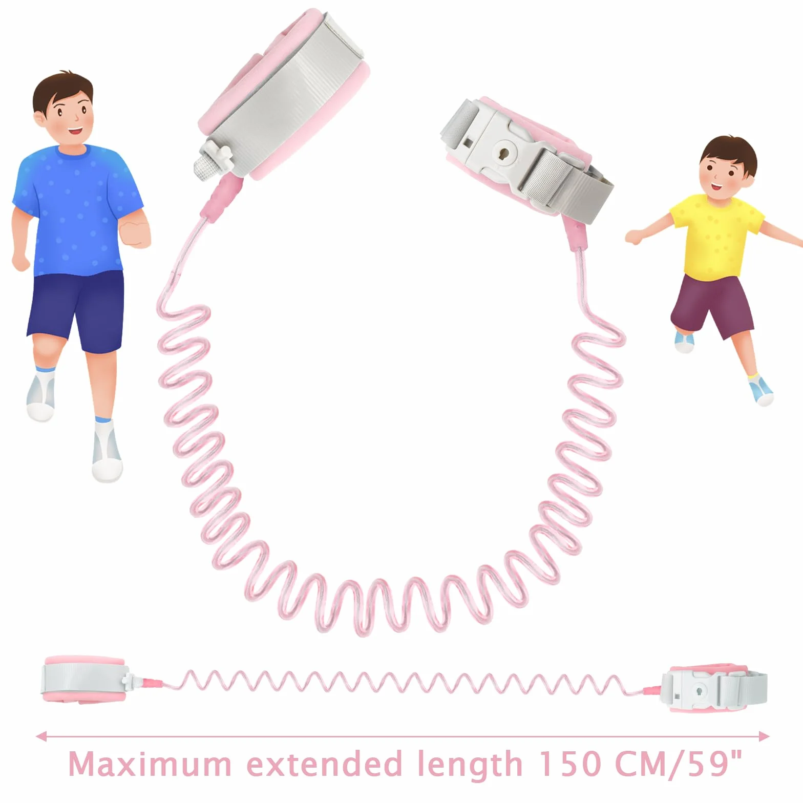 Bracelet anti-perte sécurité bébé enfant avec cordon perdu 1,5 m rose antivol bagages aide marche