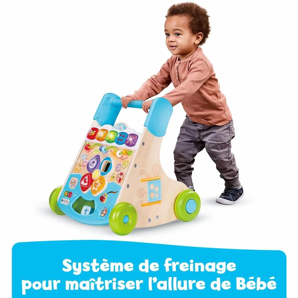 VTech Super Trotteur Nature Interactif, Trotteur Bébé 2 en 1 en Bois, Tableau d'Activités, Apprentissage de la Marche, Cadeau Bébé 9 Mois