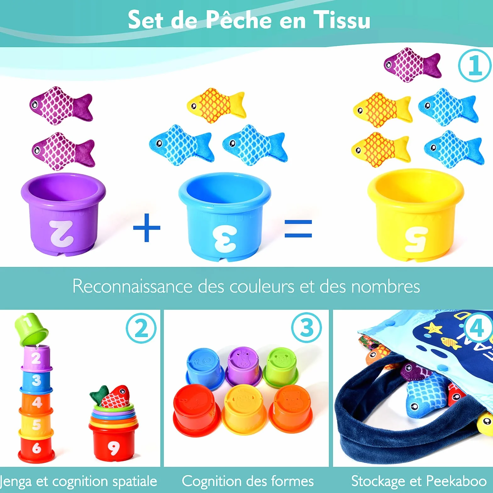 Jouet Bebe 1 an Montessori Peche a la Ligne Jeux Educatif Enfant 6-18 Mois Cadeau Fille Garcon 1-3 Ans