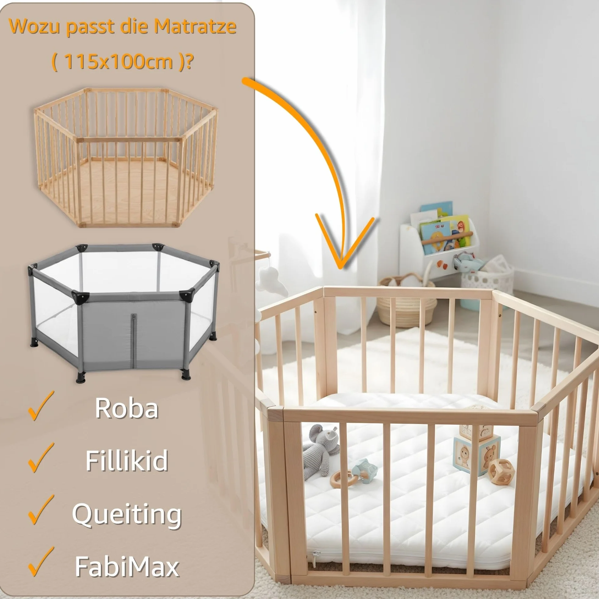 Totsy Baby Matelas de Parc Hexagonal 100x115 cm Oeko-Tex – Tapis de Jeu en Mousse pour Bébé