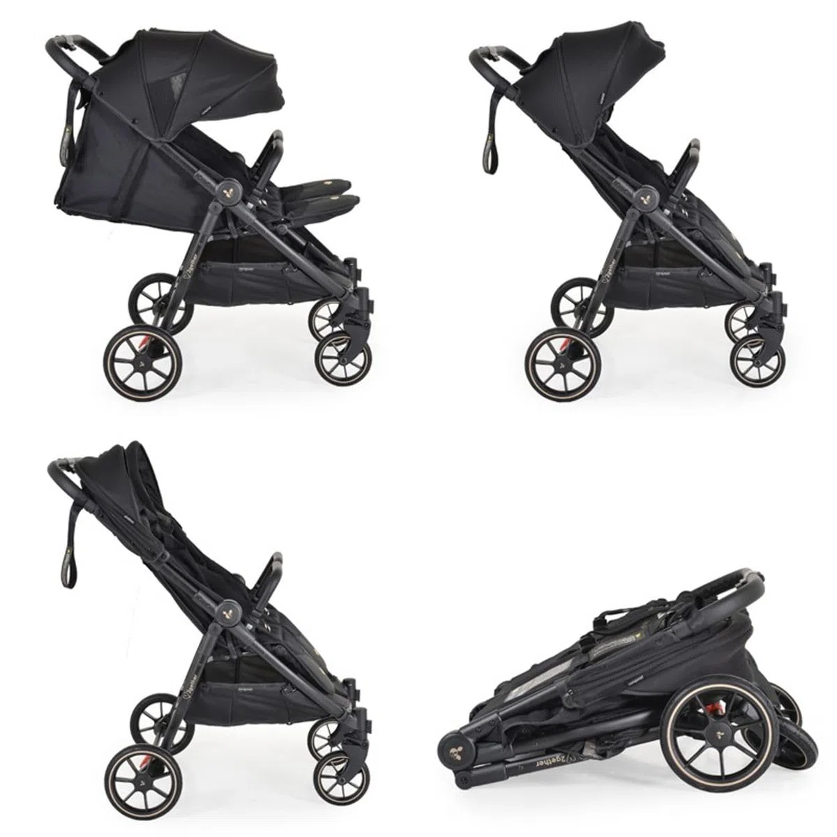 Cangaroo poussette jumelle 2Gether, couvre-pieds, cadre aluminium, pliable, coloris:noires
