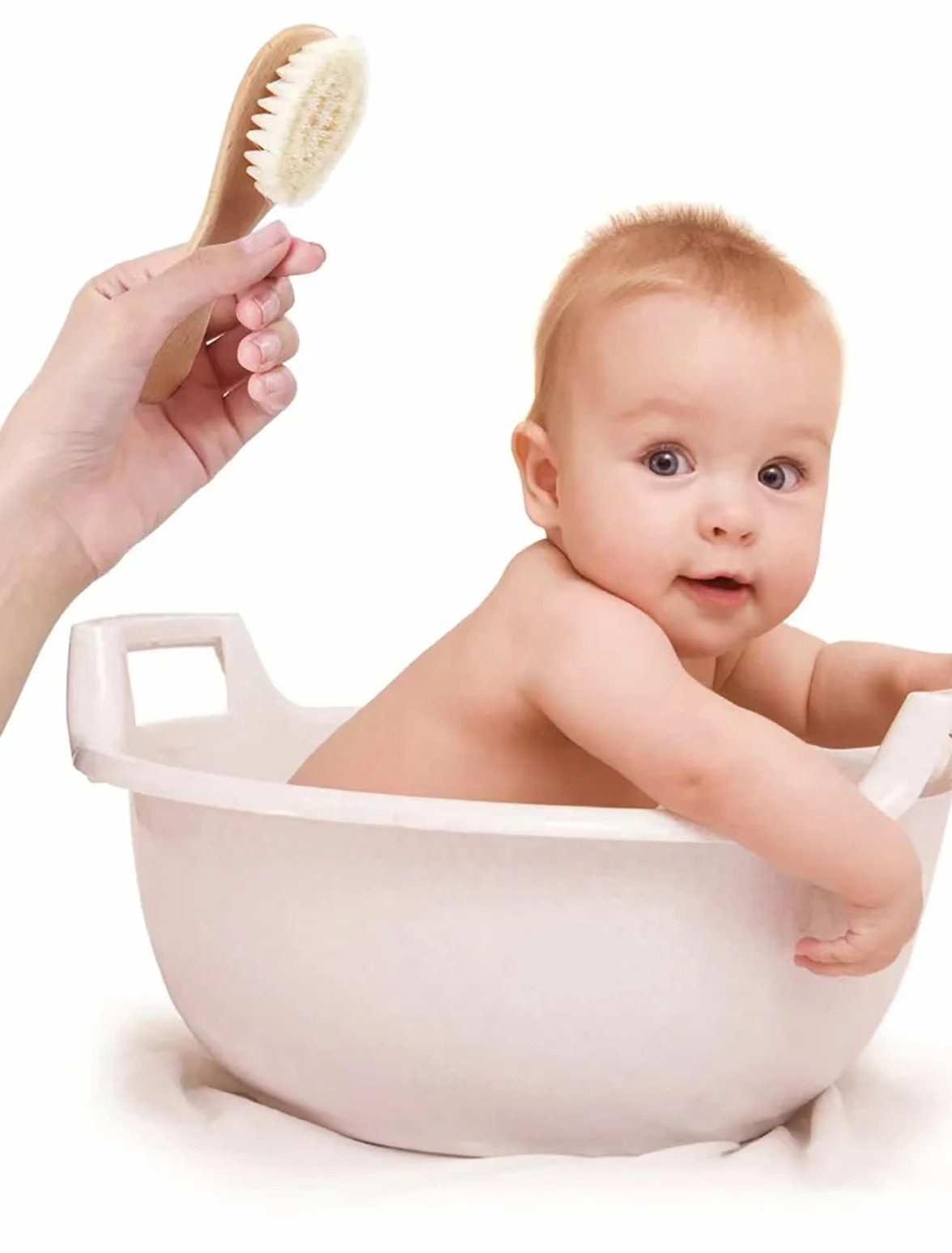 Brosse à cheveux pour bébé en bois et poils de chèvre super doux, marron