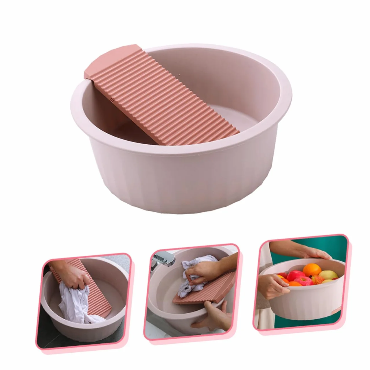 Bassine de Lavage Grosse Taille pour Bébé Rose, Bassin en Plastique Épais pour Nettoyage Linge Camping Maison