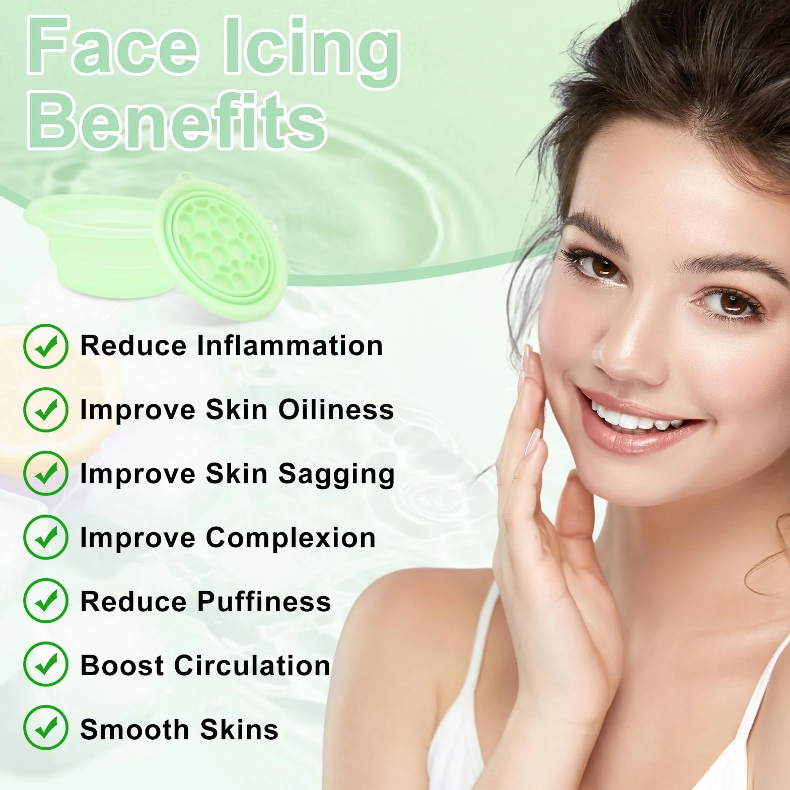 Bol à glace en silicone pliable pour le visage avec plateau à glaçons intégré, lavabo à refroidissement rapide