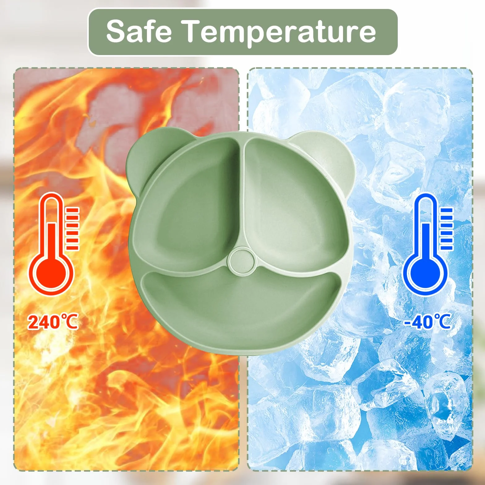 Coffret Repas Bébé 11 pièces Silicone Antidérapant avec Ventouse Assiette Bol Fourche Cuillère Bavoir Tasse Sans BPA Vert foncé