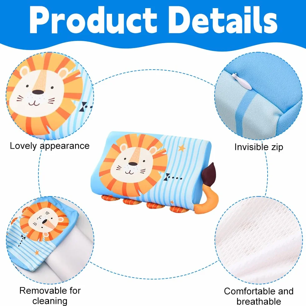 Oreiller Enfant 45 x 27 x 6 cm Coussin Ergonomique Respirant Détachable pour Enfants dès 3 Ans