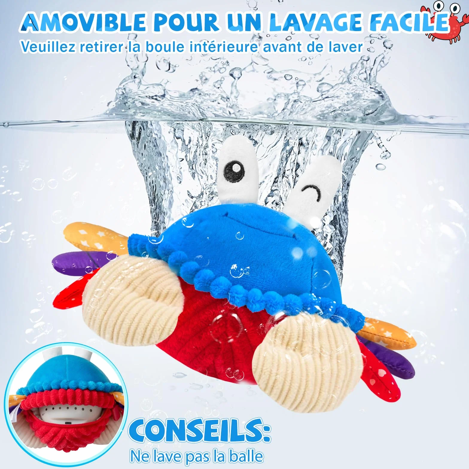 SAIMAND Jouet Bébé 6-18 Mois Peluche Crabe Musicale Interactive avec Enregistrement Jeu Sensoriel Cadeau Garçon Fille 1 2 3 Ans Bleu