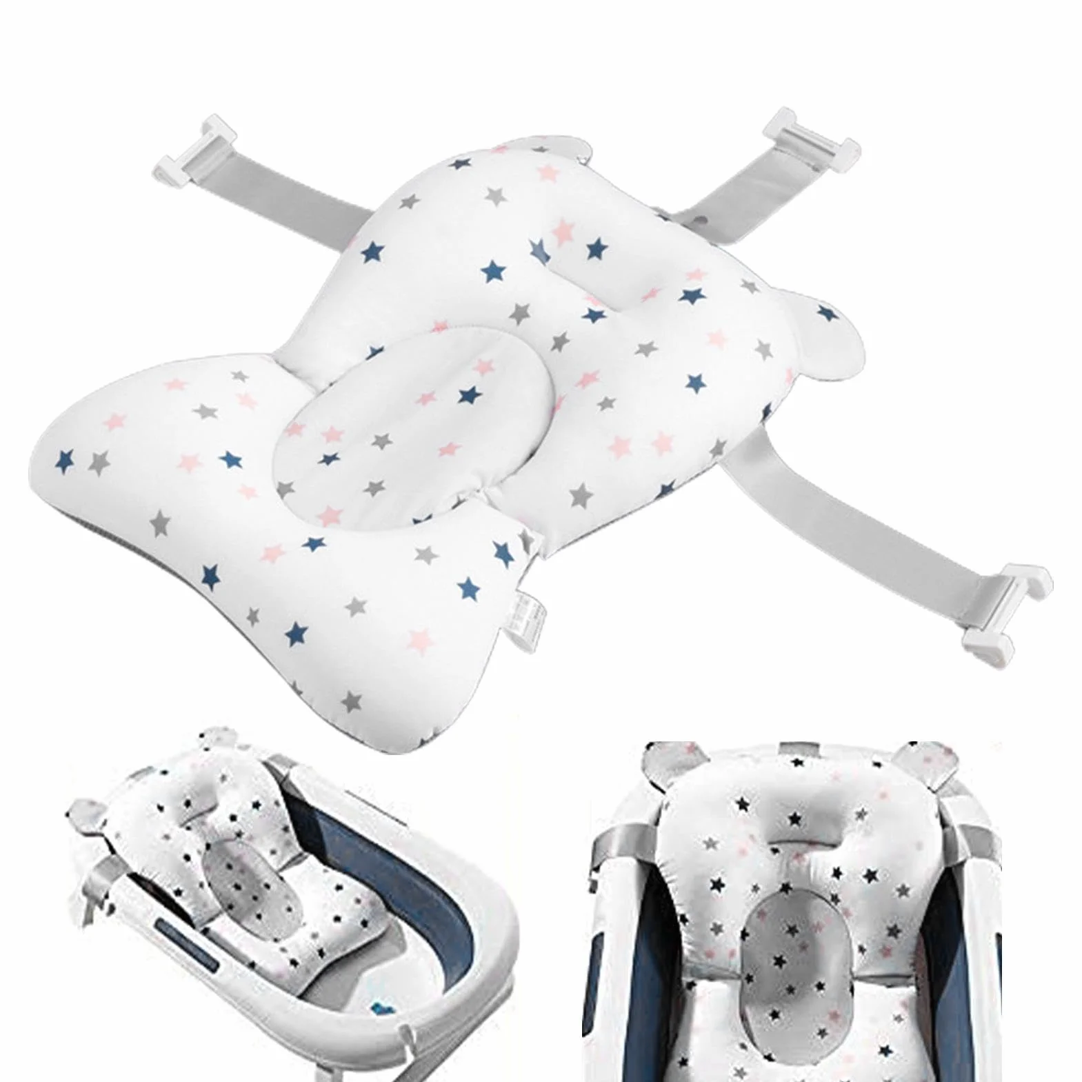Coussin de Bain Bébé Matelas Oreiller Chaise 0-12 Mois avec Boucles et 3 Courroies de Sécurité