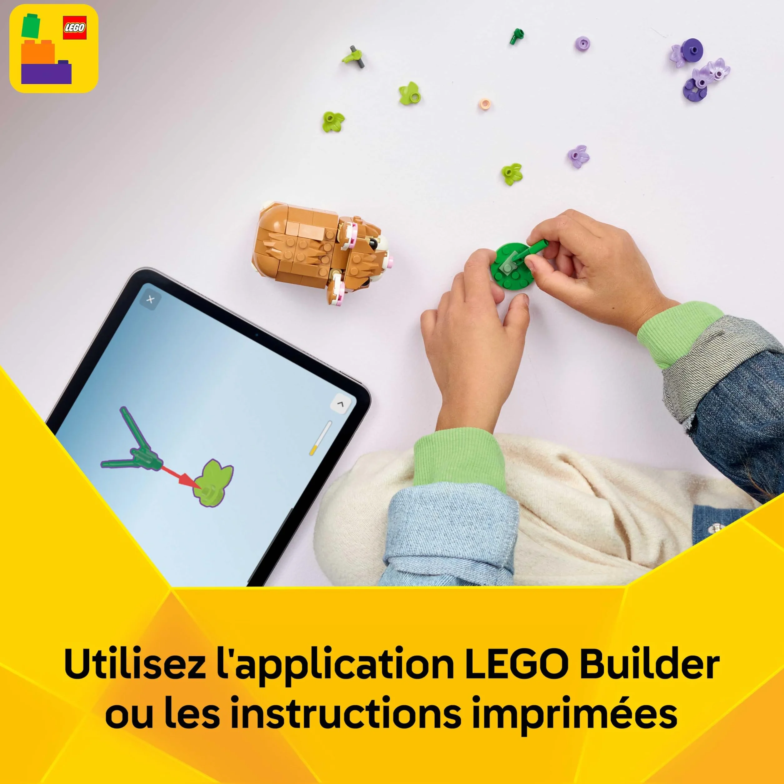 LEGO Creator 3-en-1 L’Adorable Hamster et la Fleur 31376 Figurine d'animal Transformable Aigle Hérisson