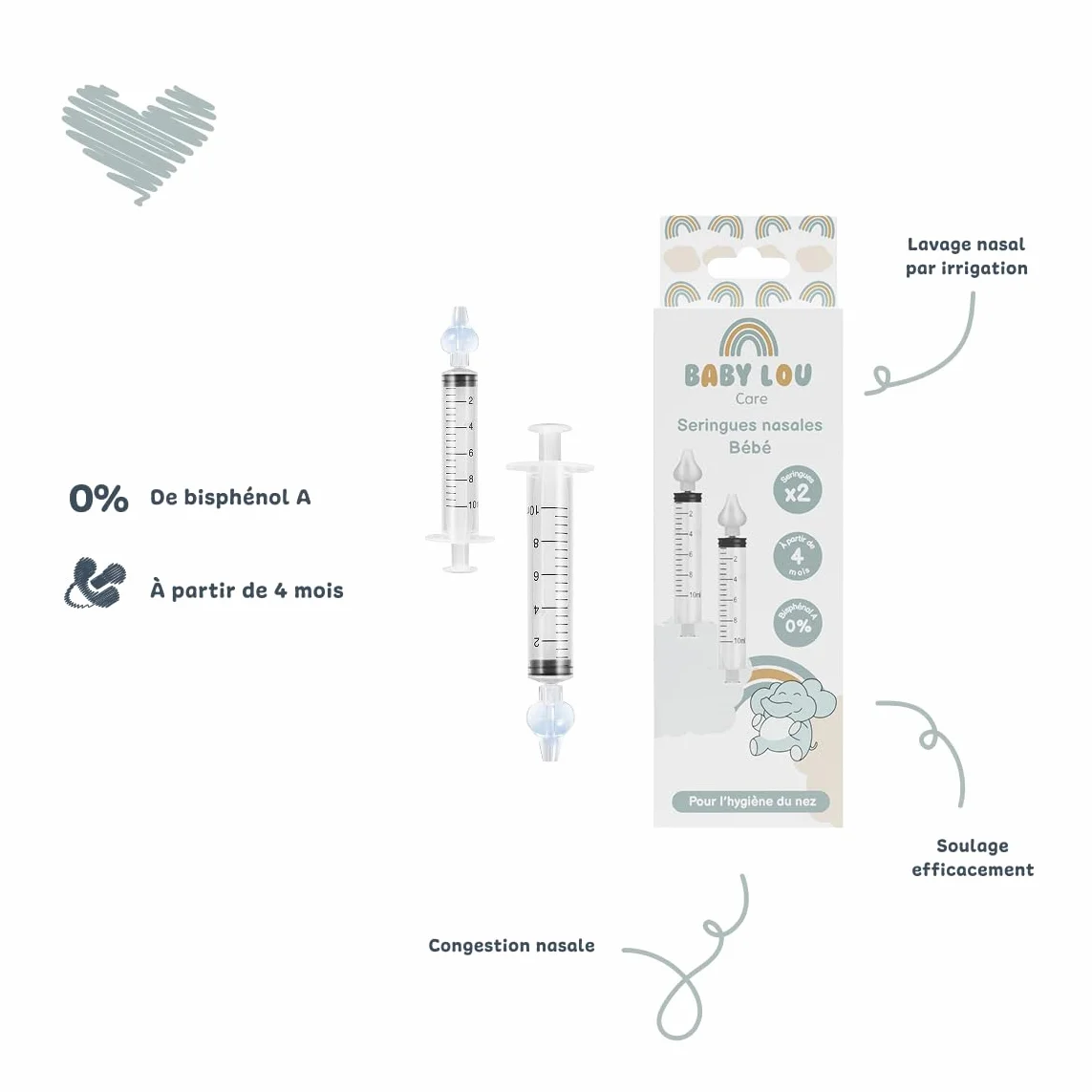 Seringues nasales bébé lot 8 pièces irrigation nez réutilisable sans BPA dès 4 mois