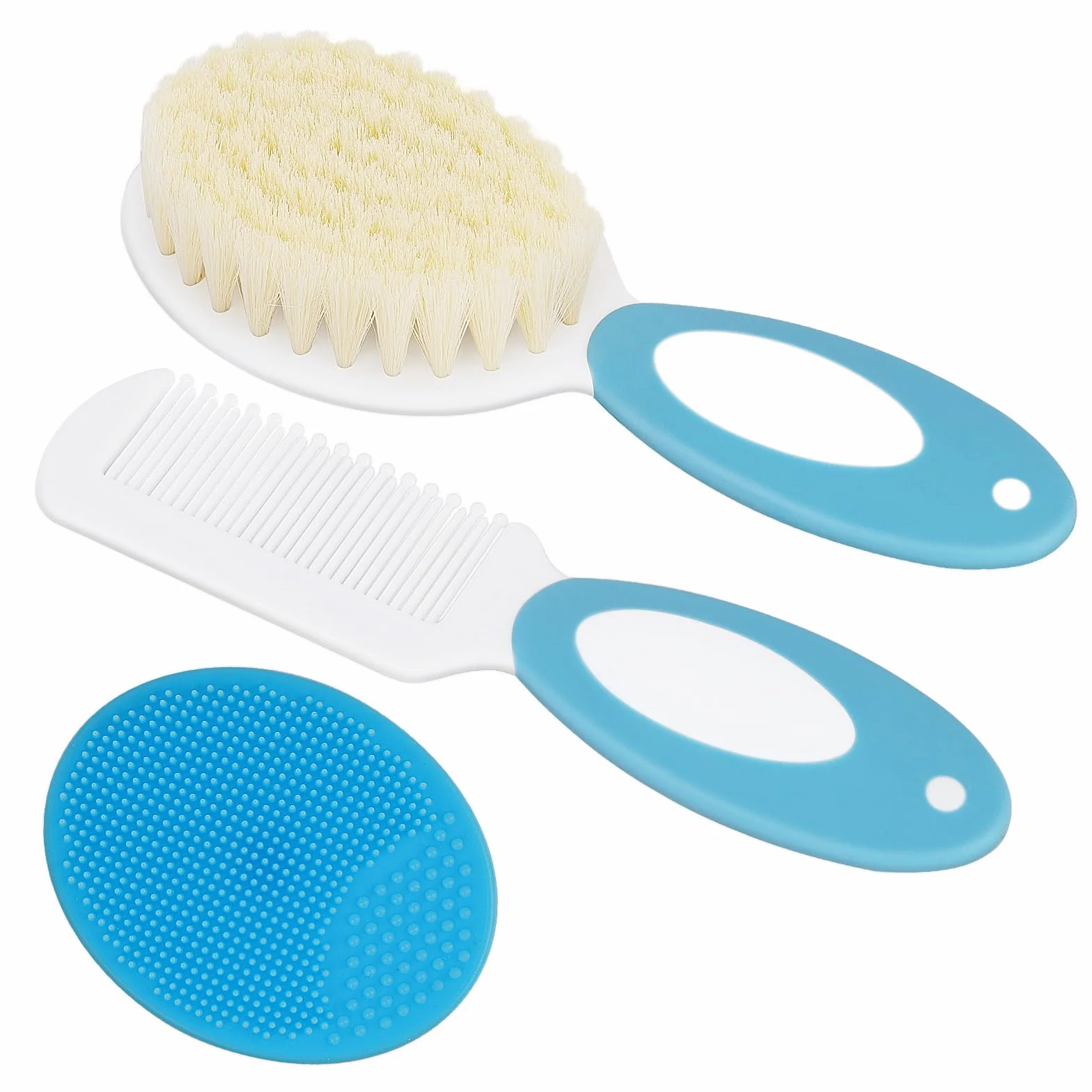 Ensemble Brosse à Cheveux Bébé Poils Naturels Doux Manche Antidérapant 3 Pièces