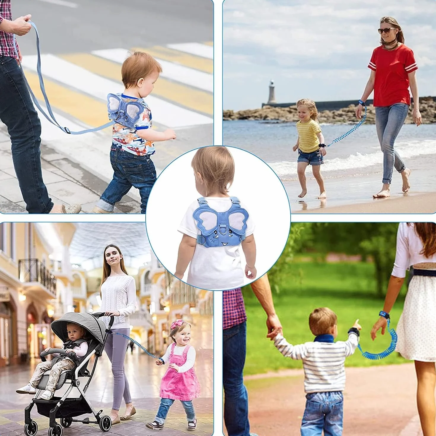 Laisse 3 en 1 pour enfant Anti-perte Harnais de course avec poignet de sécurité Motif éléphant