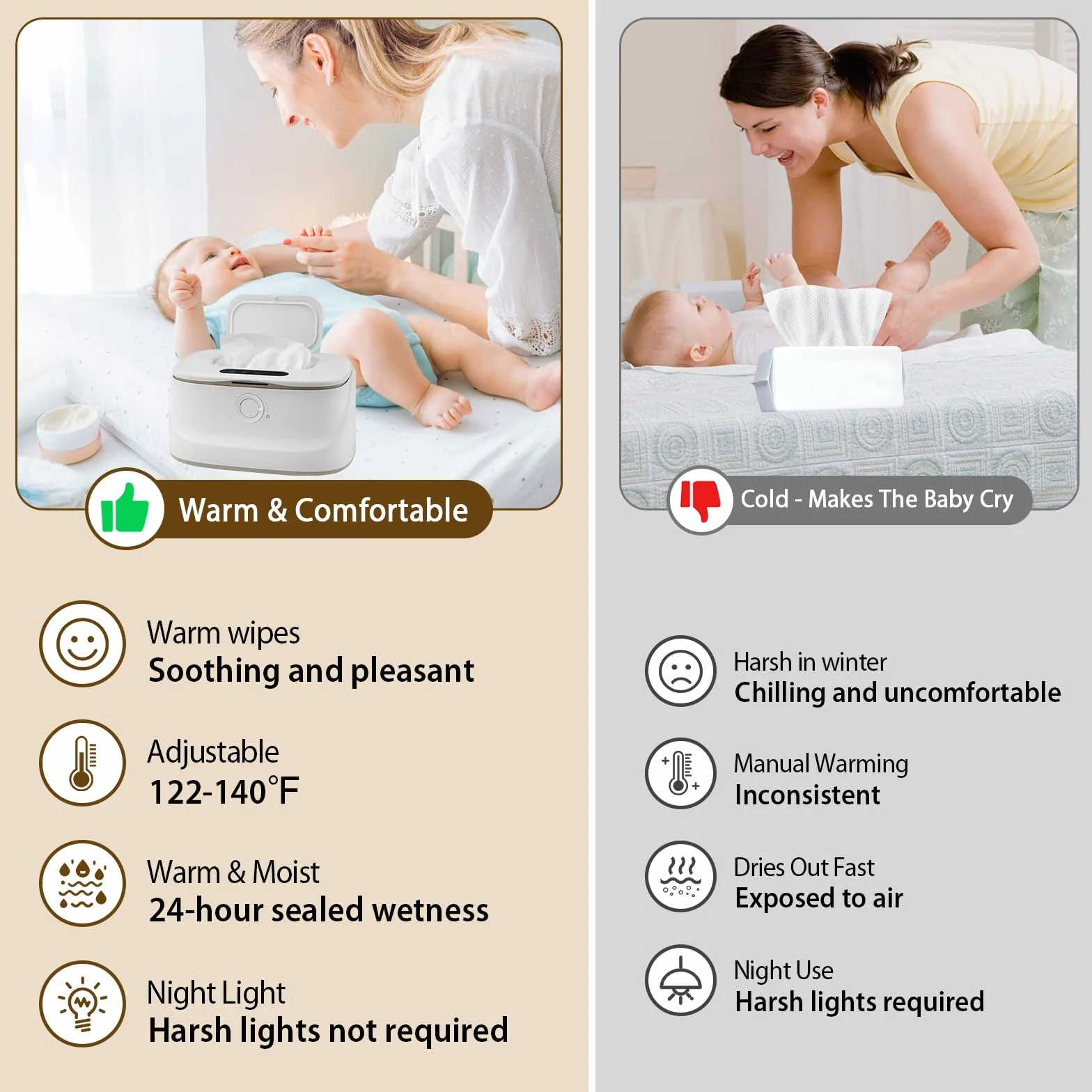 Chauffe-lingettes bébé 3 températures veilleuses chauffage rapide USB portable