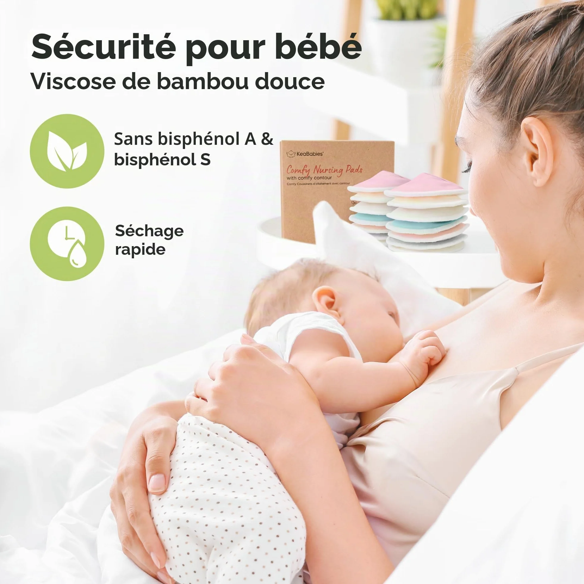 Coussinets d'allaitement en bambou biologique lavables - 14 pièces avec sac de lavage - Pastel Touch L 12cm