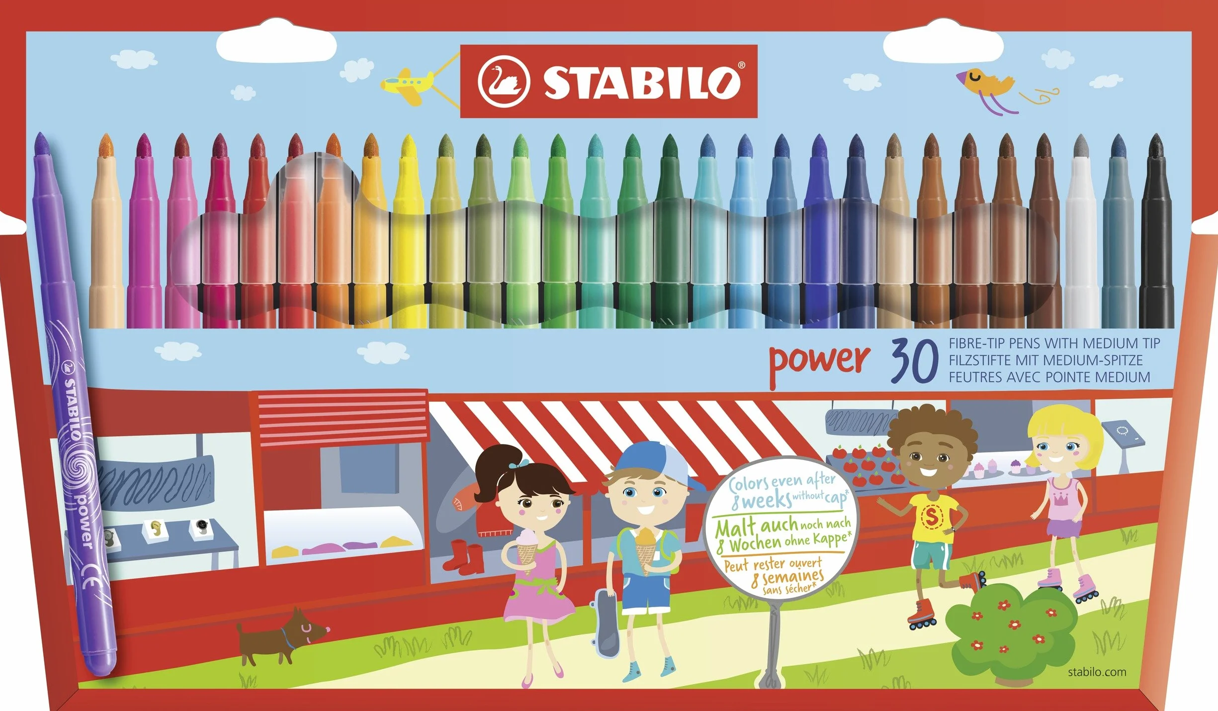 STABILO Feutre de coloriage power Étui carton 30 feutres pointe moyenne coloris assortis