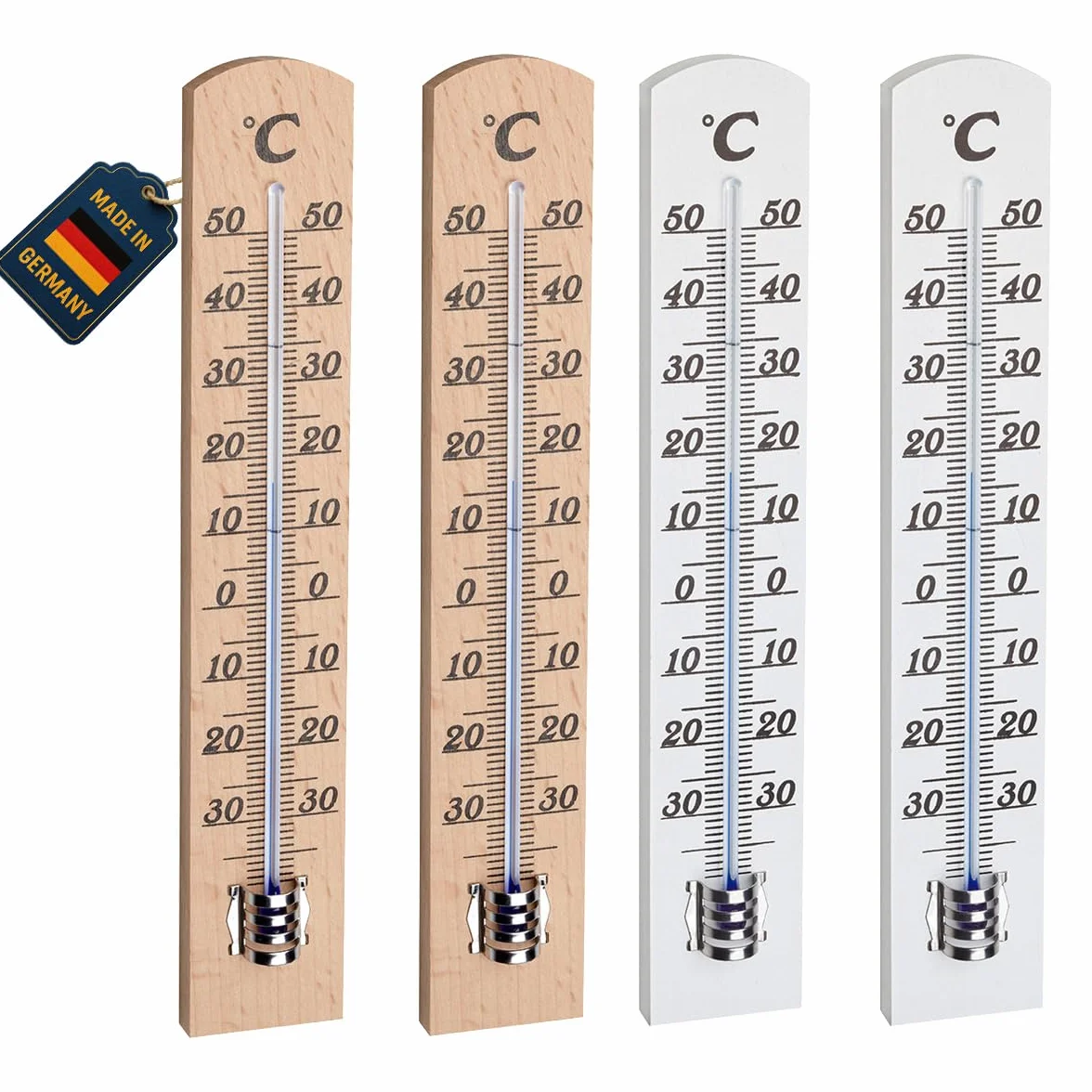 TFA Dostmann Thermomètre en Bois Hêtre 95.1031 Mesure Température Intérieure Économie Énergie Brun