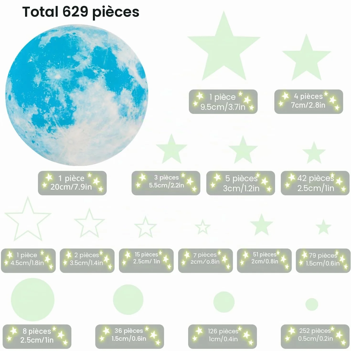 Autocollants Lumineux 629 Pcs Étoiles Phosphorescentes Stickers Fluorescents Décoration Plafond Chambre Enfant