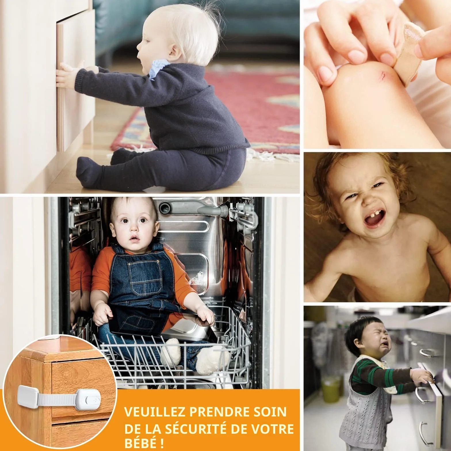 Lot de 10 Sécurité enfant pour armoire bébé - Auto-adhésif serrure sans perçage
