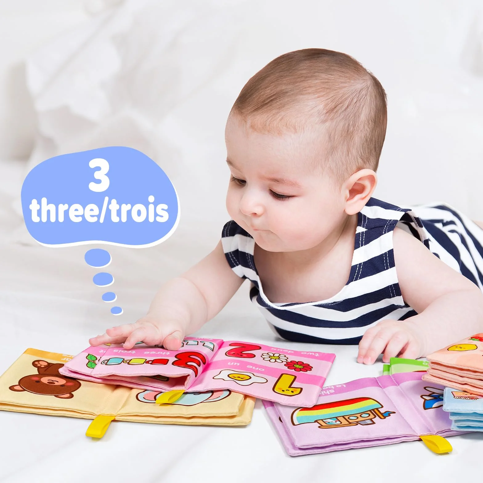 Dr.Rapeti Lot de 6 Livre Bebe en Tissu Doux Français, Livres d'Éveil, Jouet Éducatif Sonore, Livre Sensoriel