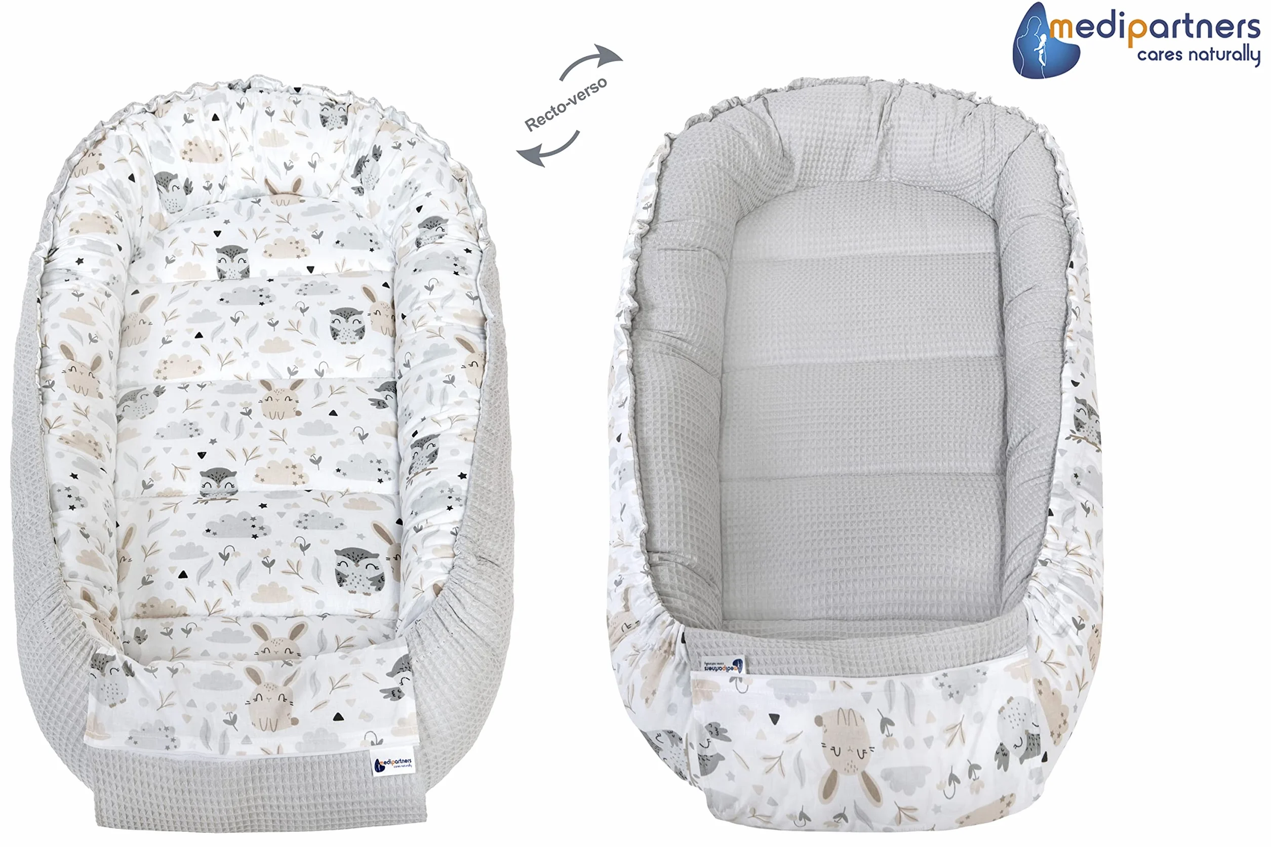 Réducteur de Lit Bébé 100x60x15cm Cocon Naissance Couffin Nid d'Ange 100% Coton Gaufre Gris