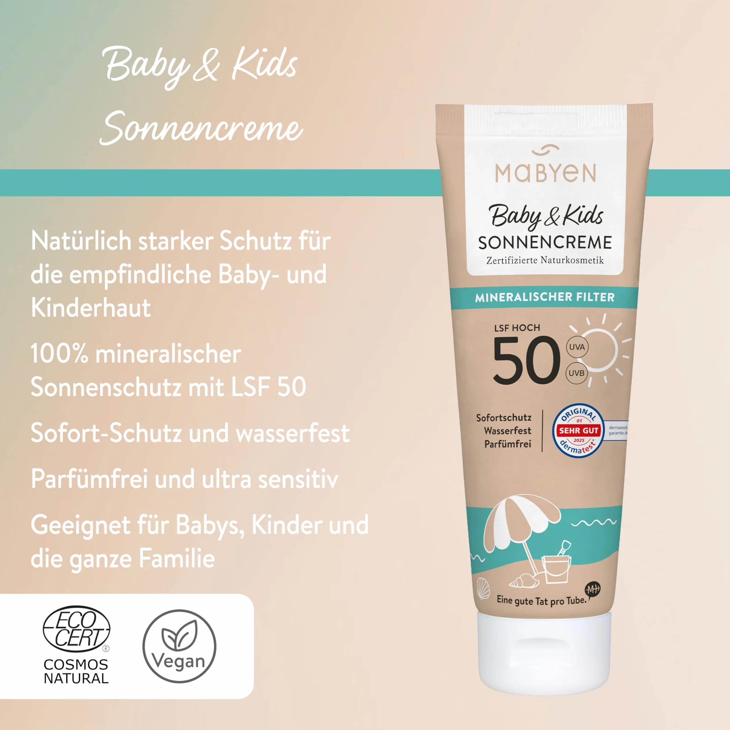 MABYEN Crème Solaire Bébé & Enfants SPF 50 Protection Minérale Résistante à l'Eau