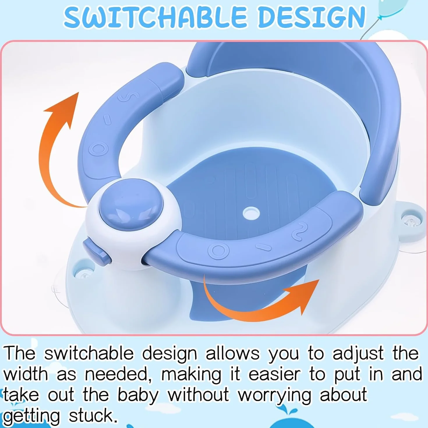 Siège de Bain pour Bébé 6-36 Mois avec Coussin Antidérapant et 4 Ventouses (Bleu)