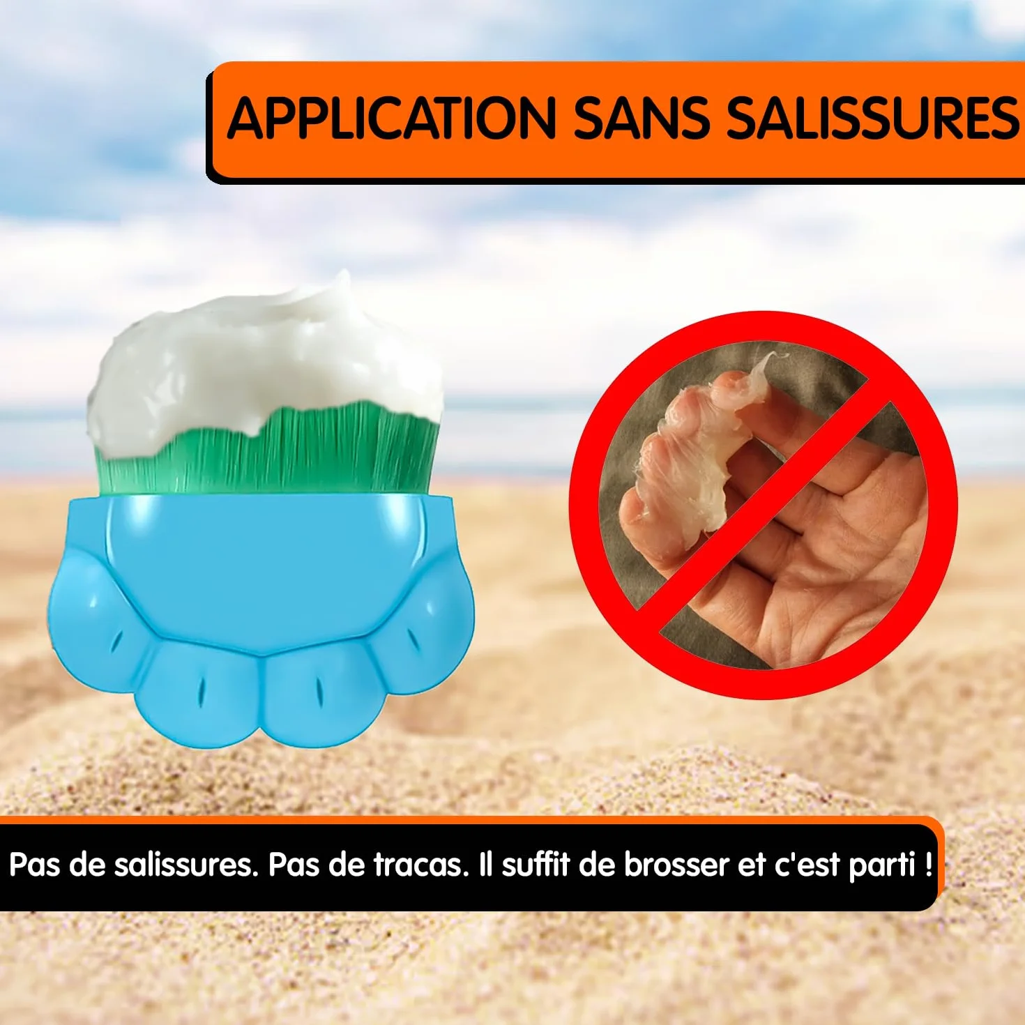 Mobi Lock Applicateur de Crème Solaire pour Enfants 2 Pièces - Brossettes avec Étui de Protection Poils Doux