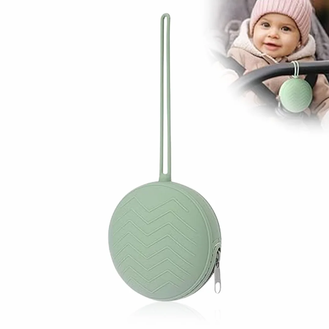 Boîte à tétine en silicone bébé pour 2 sucettes, duo avec anse flexible, vert