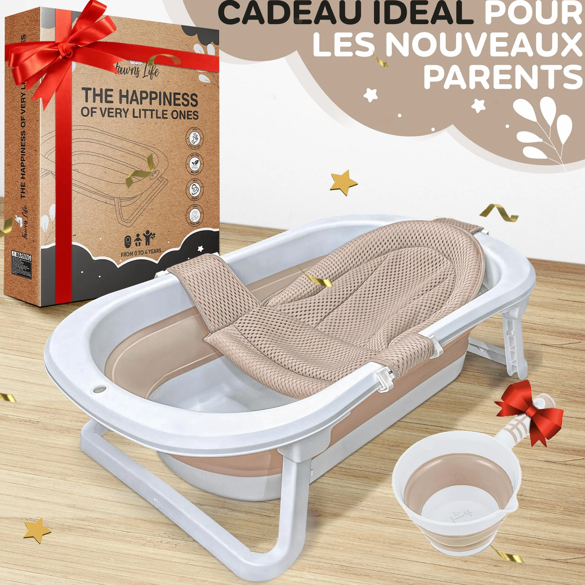 FawnsLife Baignoire Bébé Pliable XXL sur Pied avec Siège Confortable et Seau