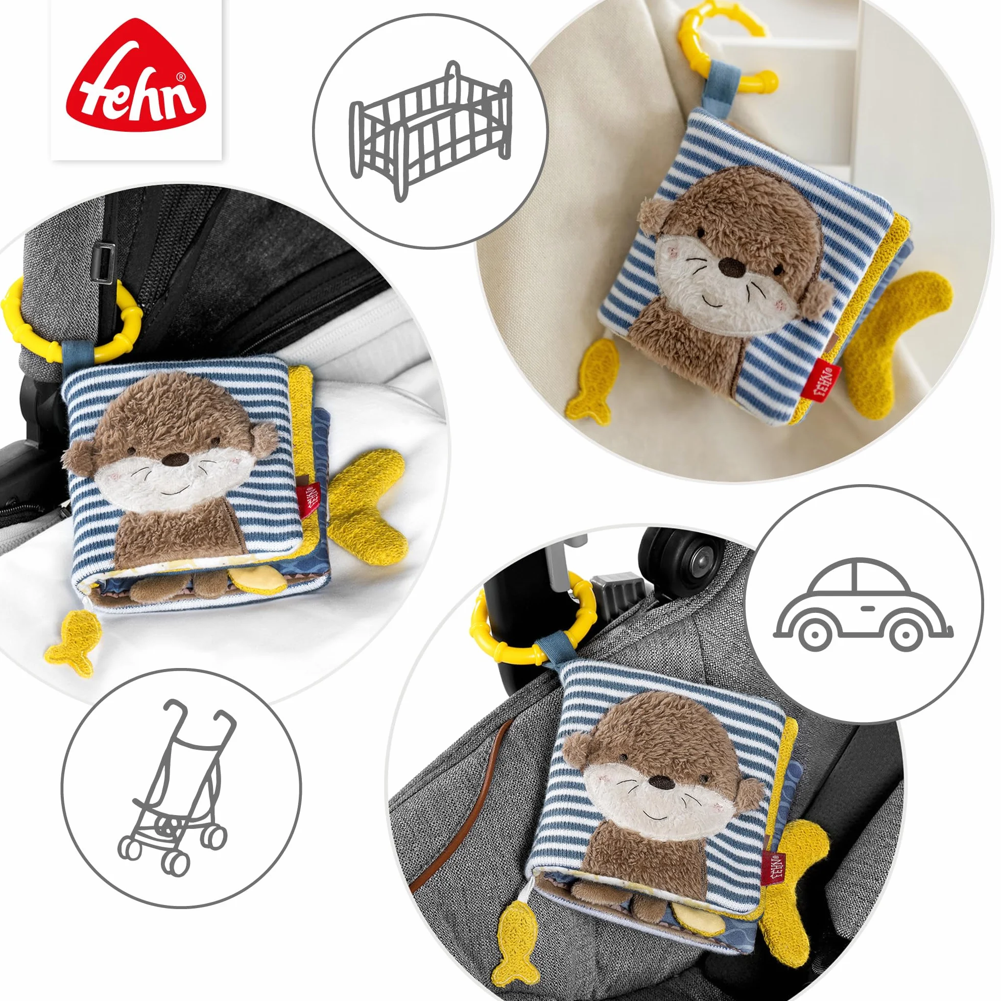 Fehn Stoffbuch Otter Fühlbuch 8 Seiten Tier-Motive Farben Funktionen Fühlen Greifen Staunen