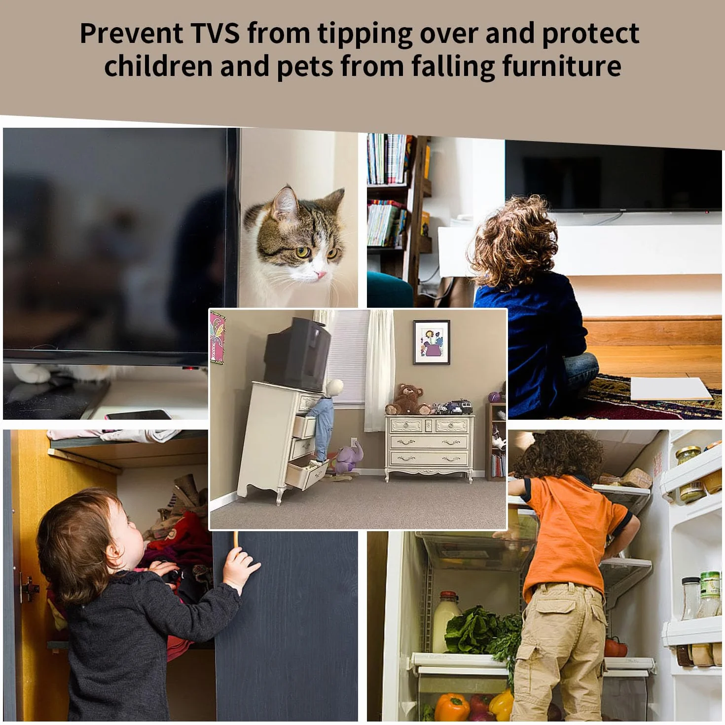 Sangles Anti-Basculement Meubles TV Sécurité, Protection Enfants, Réglable, Sans Perçage, 2 Pièces