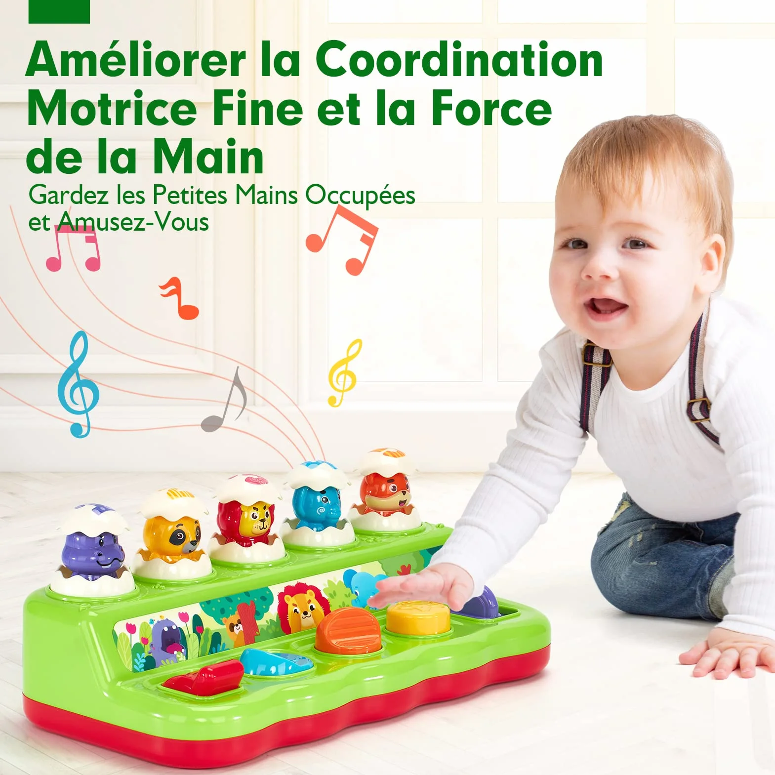 hahaland Jouet Montessori Bébé 1 an avec Musique et Lumières, Jouet Pop-up Animaux Couleurs Enfant 1-4 Ans
