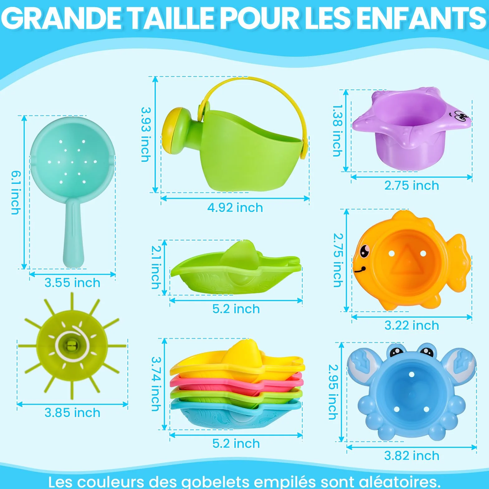 Jouet de Bain Bebe 10 pièces arrosoir Tasses empilables Bateaux empilables