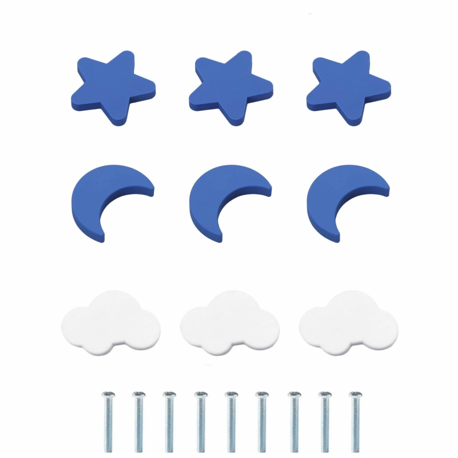 Bouton de meuble enfant 9 pièces caoutchouc souple anti-collision étoiles lune nuages bleu