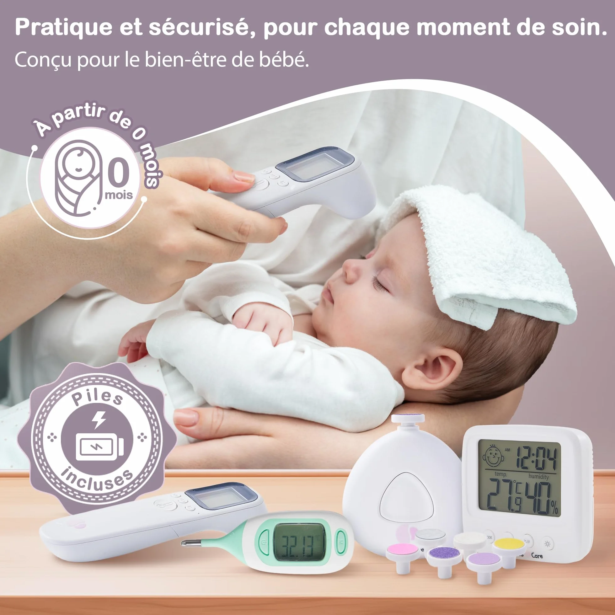 Trousse de toilette soin bébé thermomètre frontal mouche bébé seringue nasale coffret naissance complet
