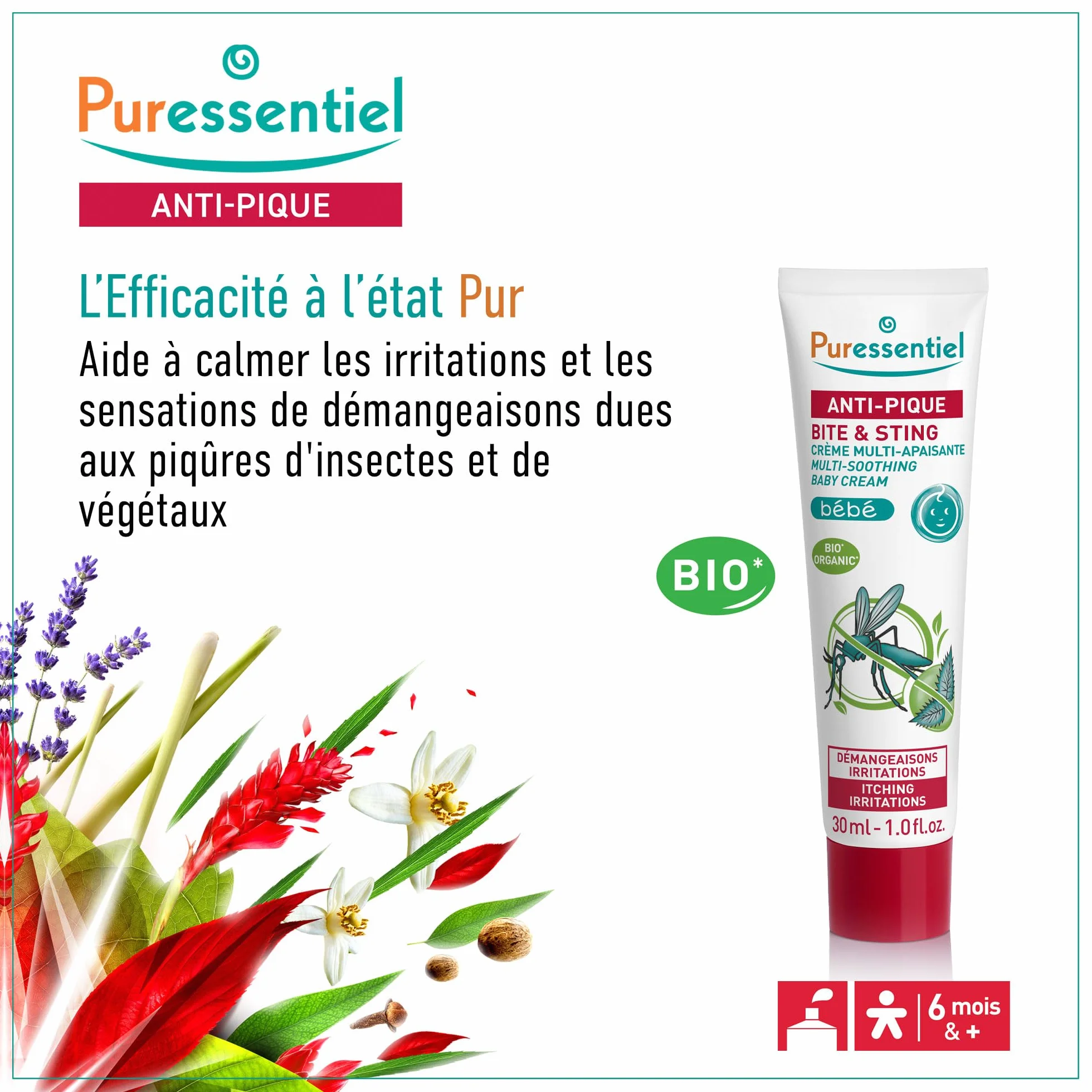 Puressentiel Crème Multi-Apaisante Bébé Anti-Pique 30 ml - Piqûres d'insectes, végétaux - 100% naturel