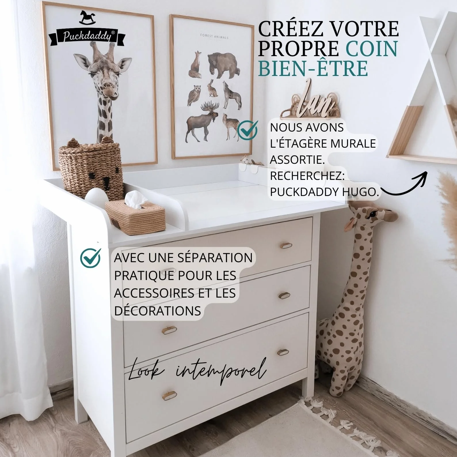 Table à Langer Bébé XXL 108 x 80 x 10 cm Bois MDF Blanc pour Commode Hemnes