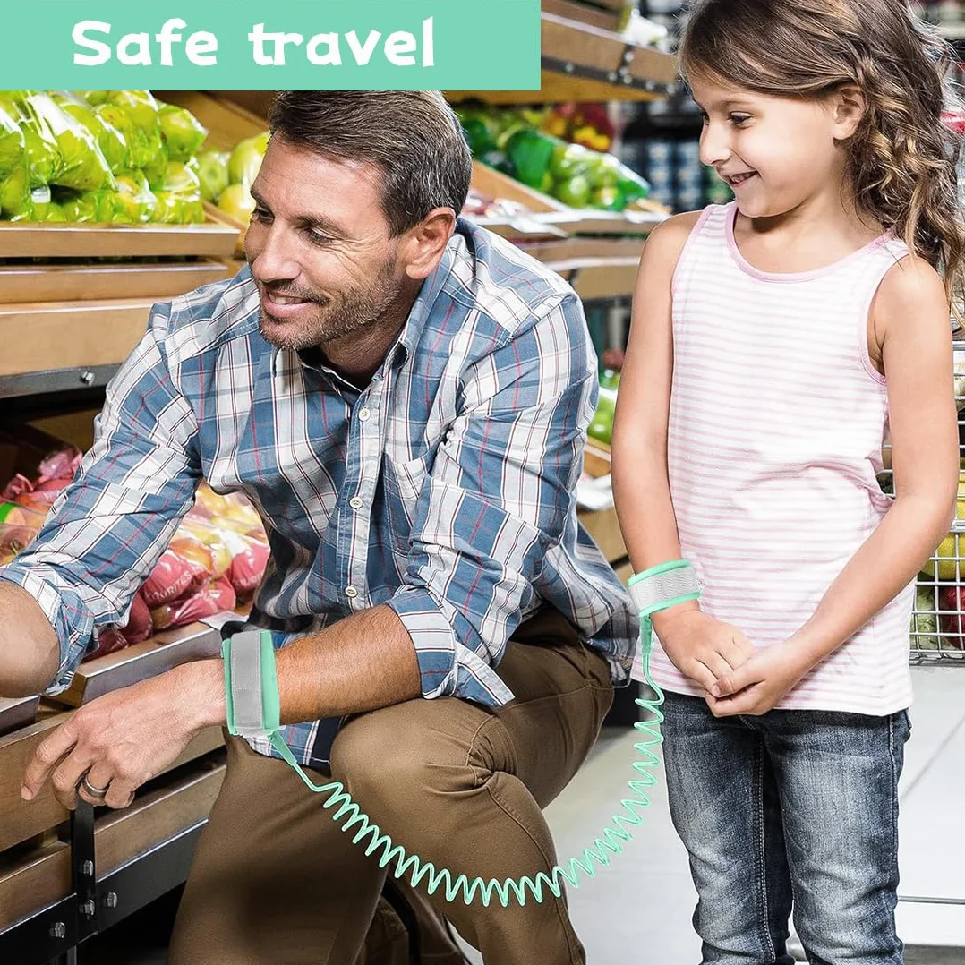 Laisse de Sécurité pour Enfants 2M Anti-perdu Bracelet Harnais Bébé Rotation 360° Rose Vert