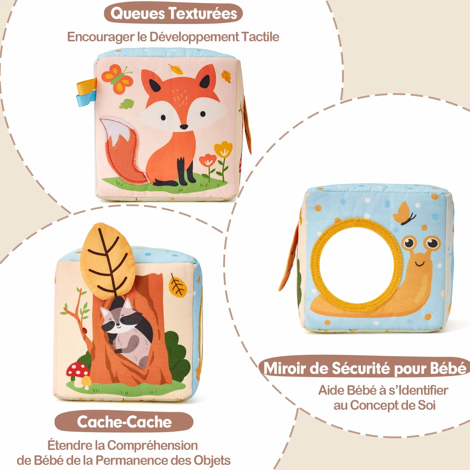 hahaland Jouet Bébé Boîte à Mouchoirs Sensoriels Montessori avec Papiers Froissés et Miroir, Cadeau pour Fille Garçon 3-12 Mois