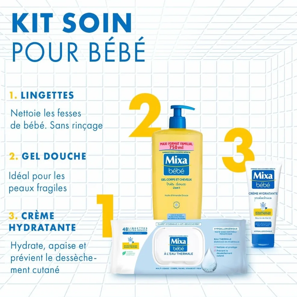 Mixa Lingettes Bébé à L'eau Thermale, Lot de 4 x 48, Hypoallergéniques