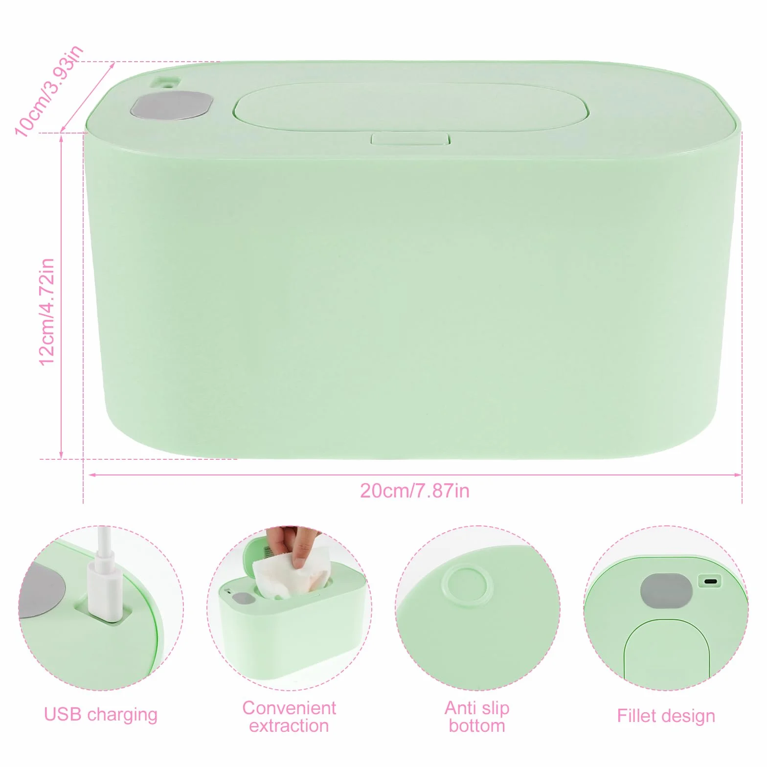 Chauffe-lingettes bébé USB portable température constante réutilisable vert