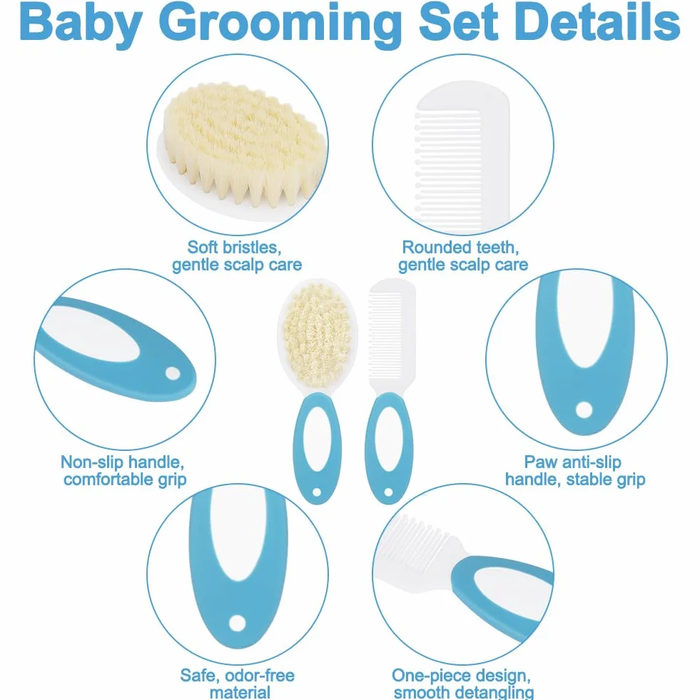 Ensemble Brosse à Cheveux Bébé Poils Naturels Doux Manche Antidérapant 3 Pièces