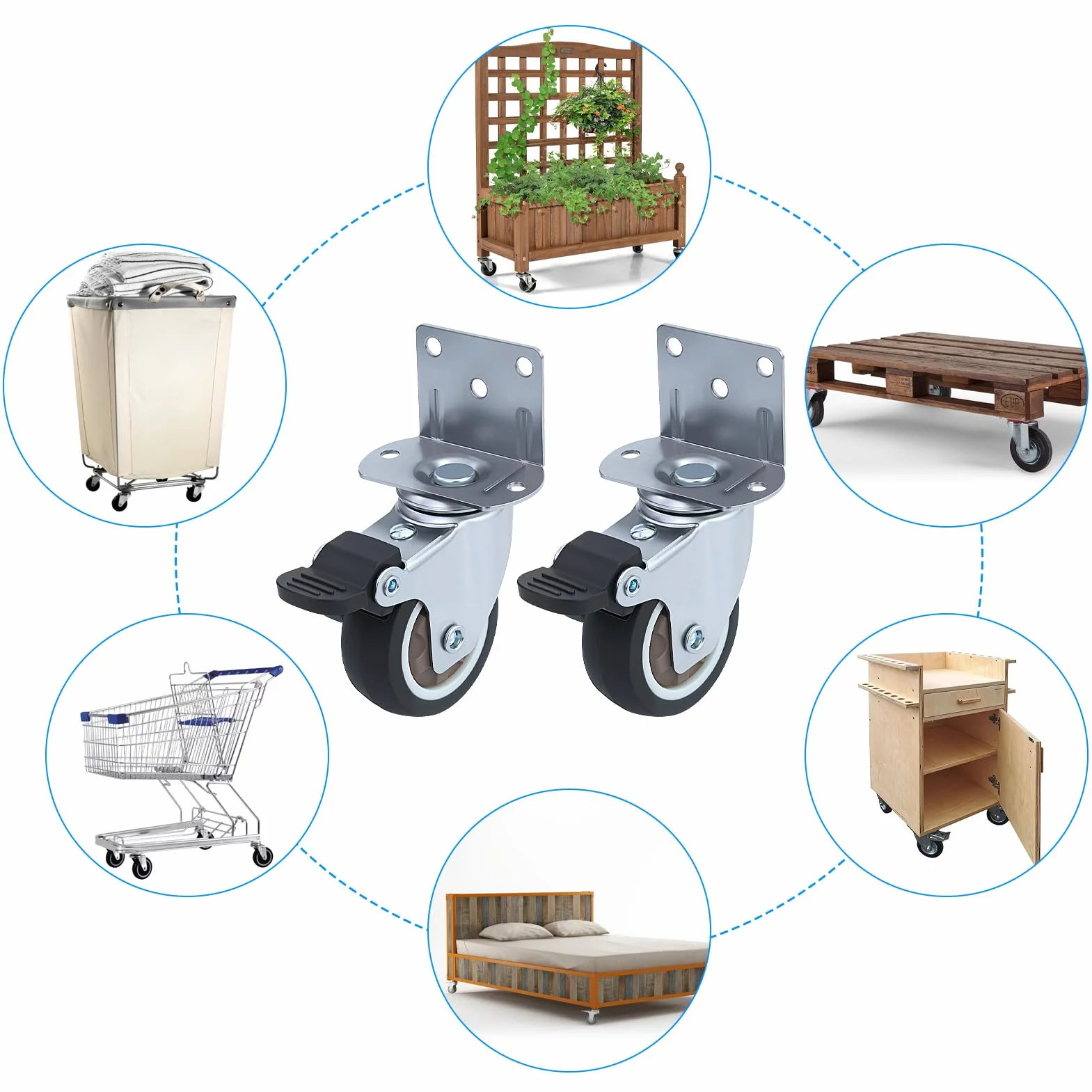 Babybay Lot de 2 roulettes de meuble en L avec freins - Roulettes caoutchouc silencieuses pivotantes 360°