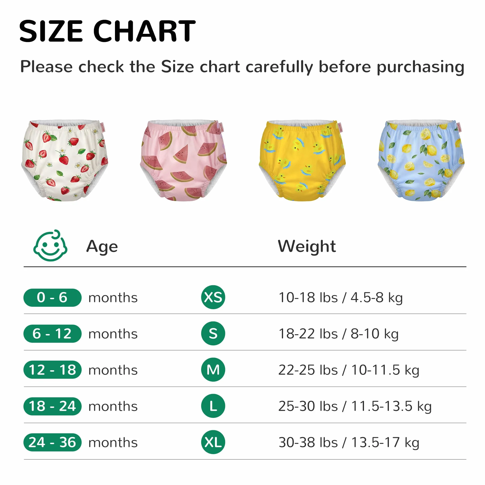 HECCEI Couche de bain réutilisable bébé taille réglable 18-24 mois motif canard