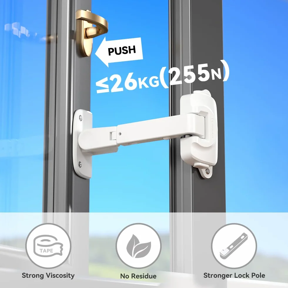 EUDEMON Serrure de sécurité pour fenêtre bébé, limiteur à l'épreuve des enfants, loquet réglable aluminium bois (Blanc, 2 Pièces)