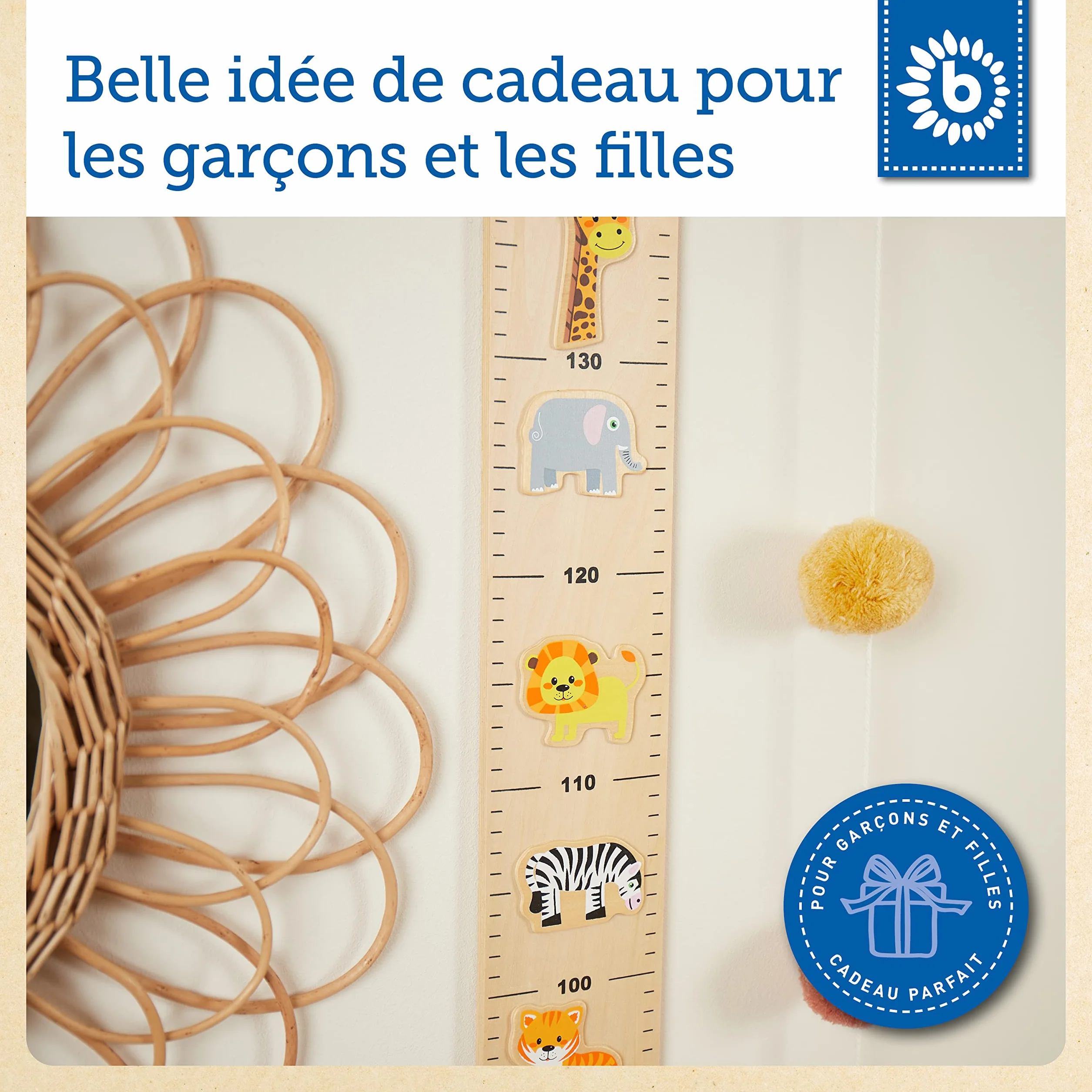 Bieco Toise Murale Enfant Bois Zoo échelle 0,65-1,5m Décoration Chambre Enfant