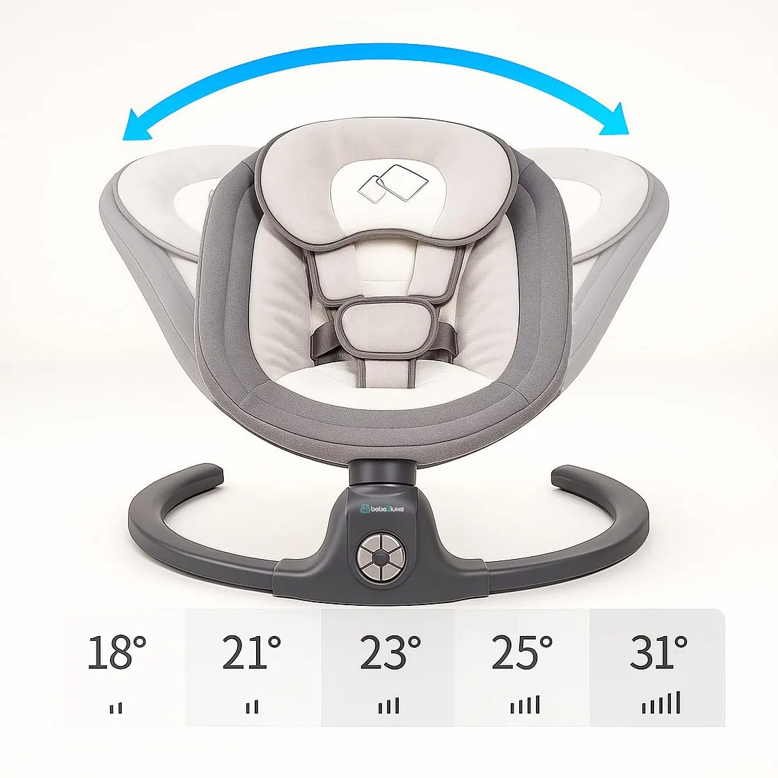 BEBE2LUXE Ava Balancelle Bébé Électrique jusqu'à 9kg, Télécommande, Bluetooth, Harnais Sécurité 5 Points