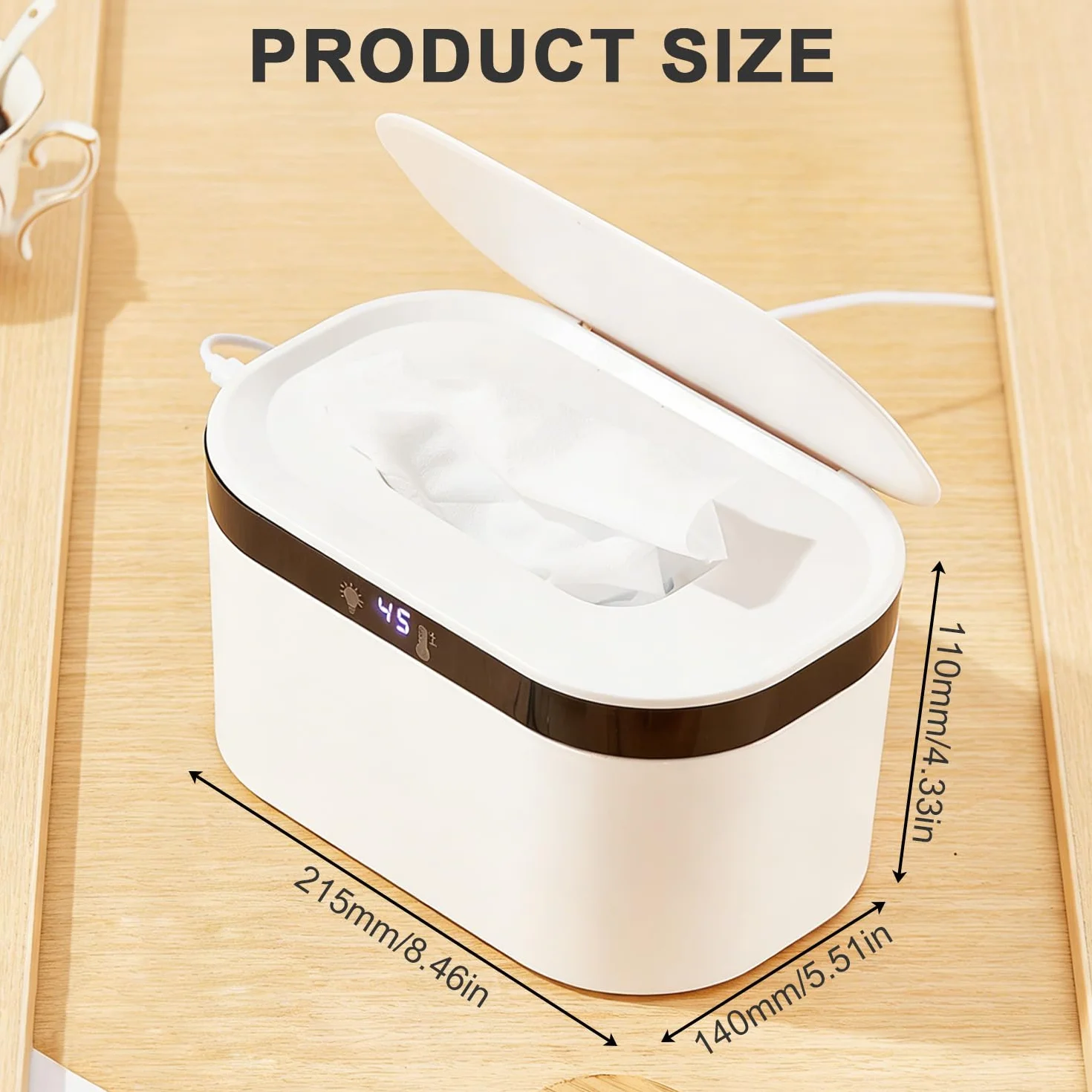 Chauffe-lingettes humides bébé 3 niveaux chauffage température constante 10W USB veilleuse LED grande capacité